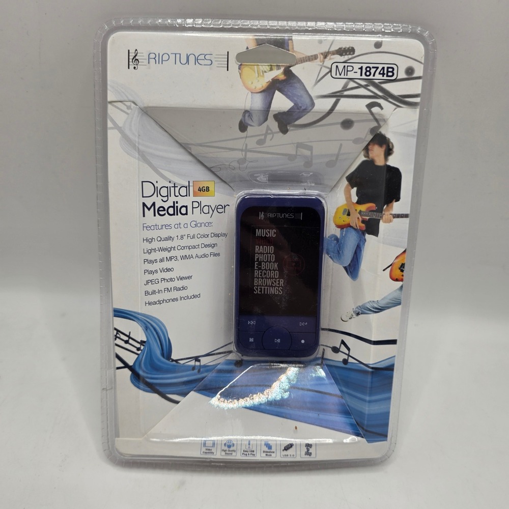 Riptunes MP-1874B Digital Media Player 4GB MP3 WMA FM Radio Video Blue New NIB